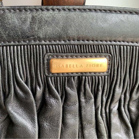 Isabella Fiore Black Leather Purse Puff Celine Large Handbag Pockets Whip Stich - Picture 2 of 14